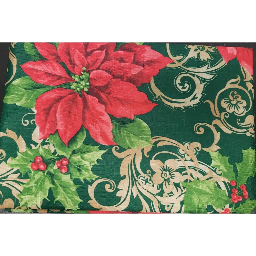 Printed Fabric Tablecloth,60x102"Oblong,CHRISTMAS MAJESTIC POINSETTIA FLOWERS,NB
